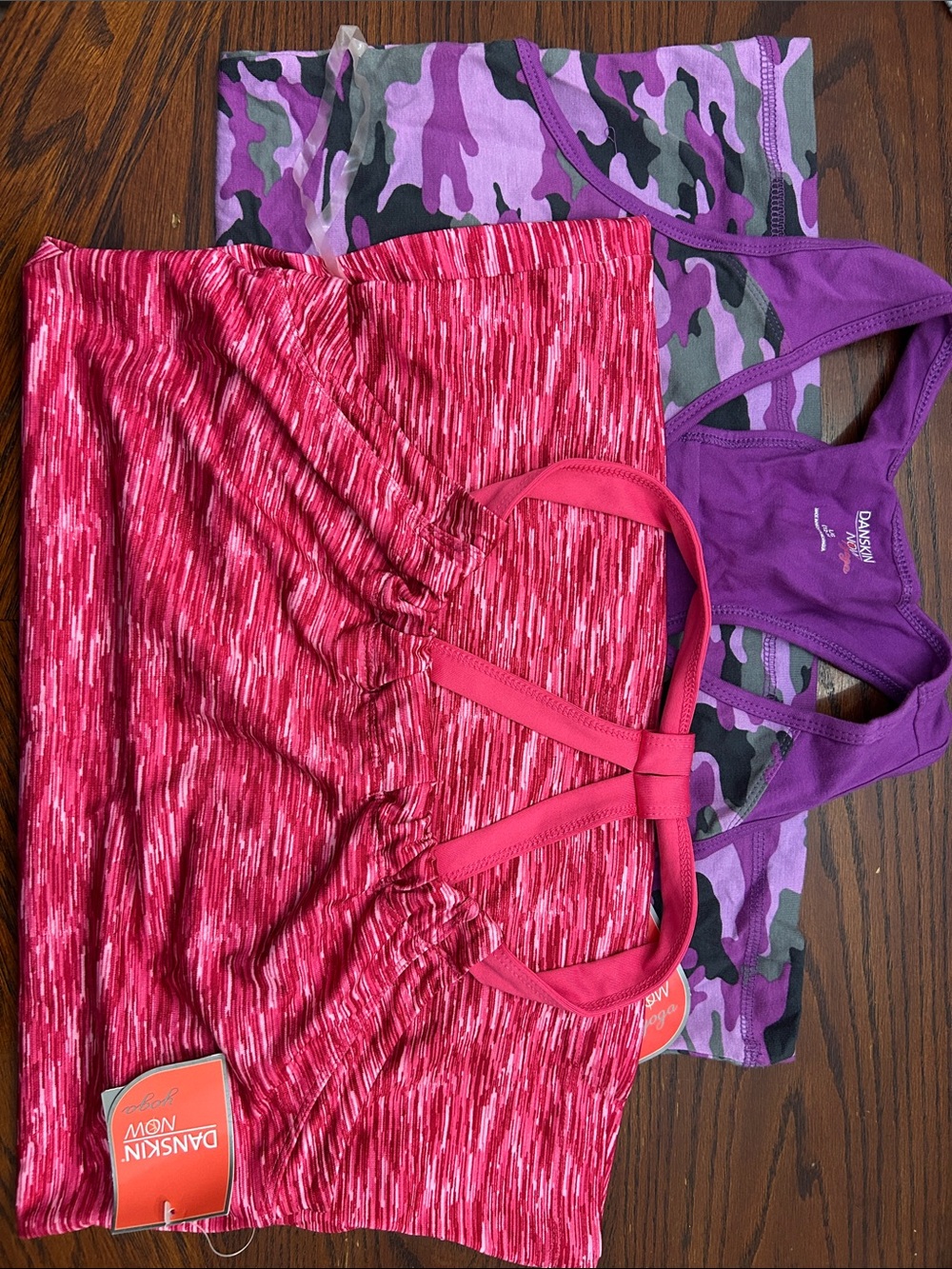 Danskin Now Pink Space-Dye Tank with Purple Camo & Solid Racerback Set